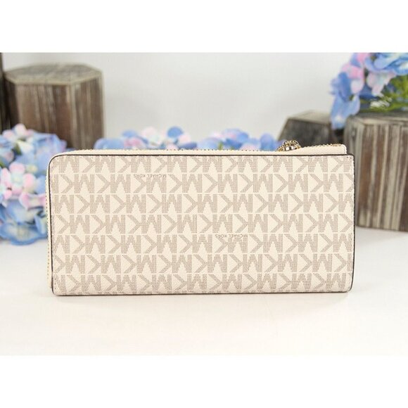Michael Kors Vanilla Monogram Acorn Leather 3/4 Zip Around Lacey Wallet NWT - Picture 4 of 8